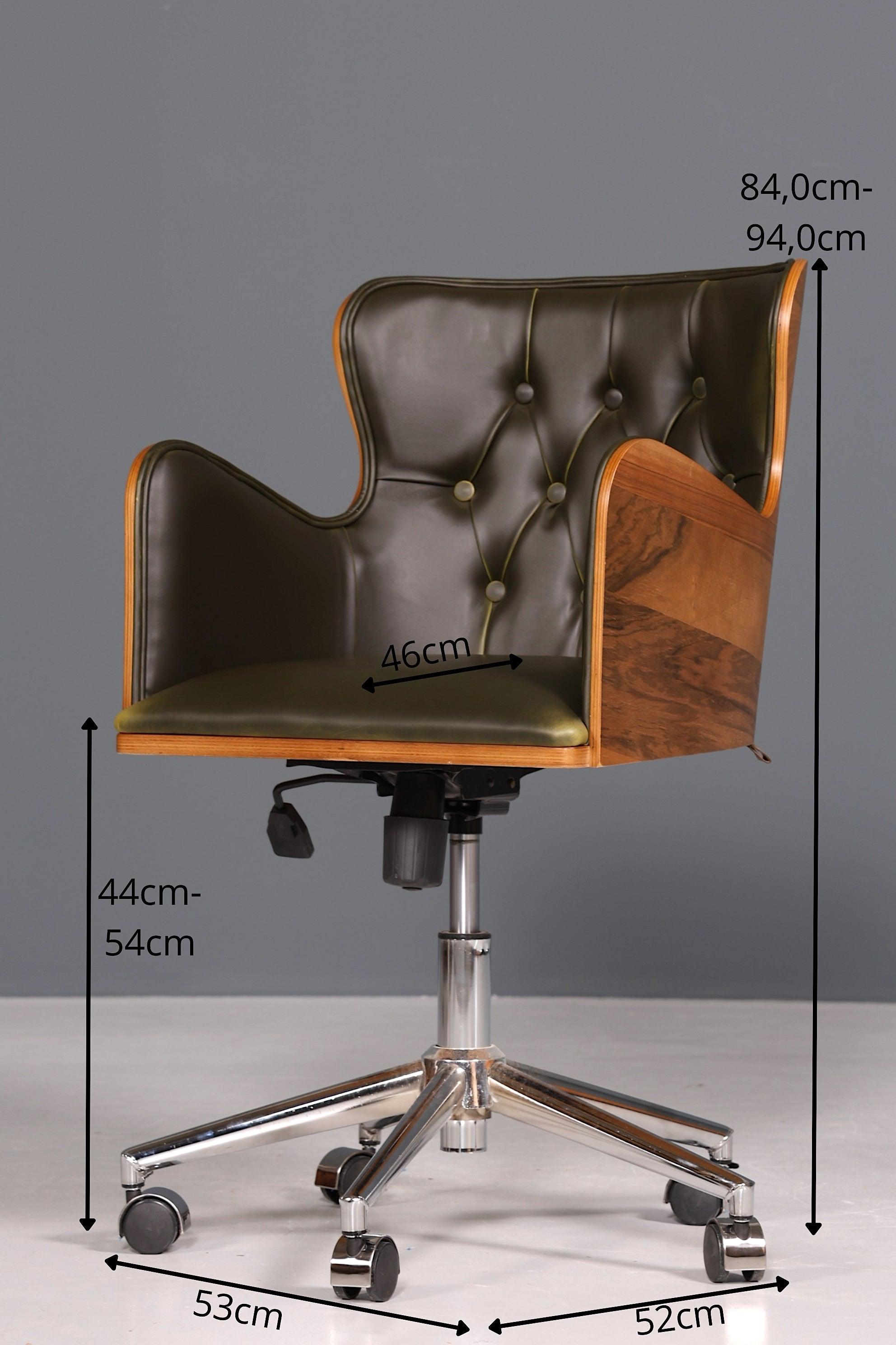 Chesterfield Büro Armlehnstuhl "Leon-Office" Nussbaum grün