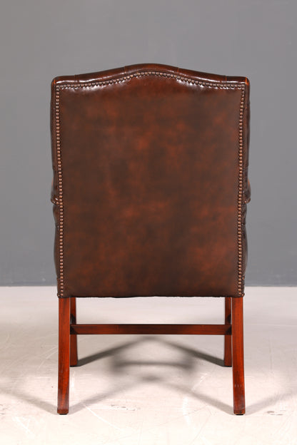Original Chesterfield Sessel Englischer Armlehnstuhl Echt Leder Bürostuhl Lounge