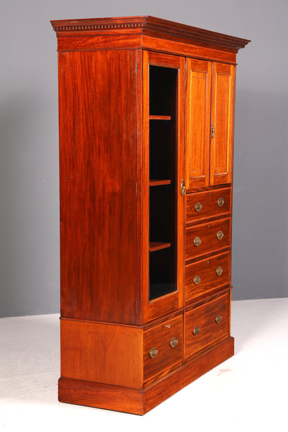 Beeindruckender Antiker Englischer Vitrine Kleiderschrank Wäscheschrank Dielenschrank Schrank Vintage
