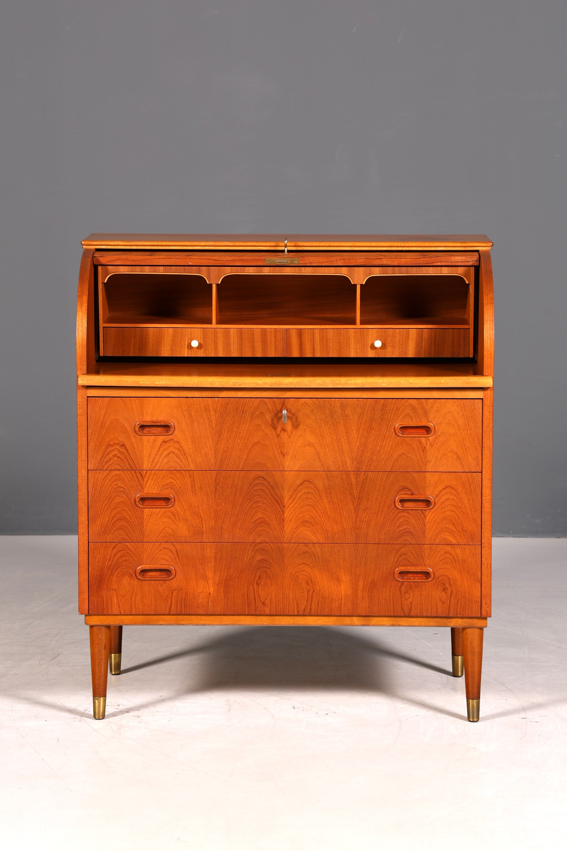 Wunderschöner Mid Century Rollladen Sekretär Danish Design echt Holz Schreibkommode 60er Jahre