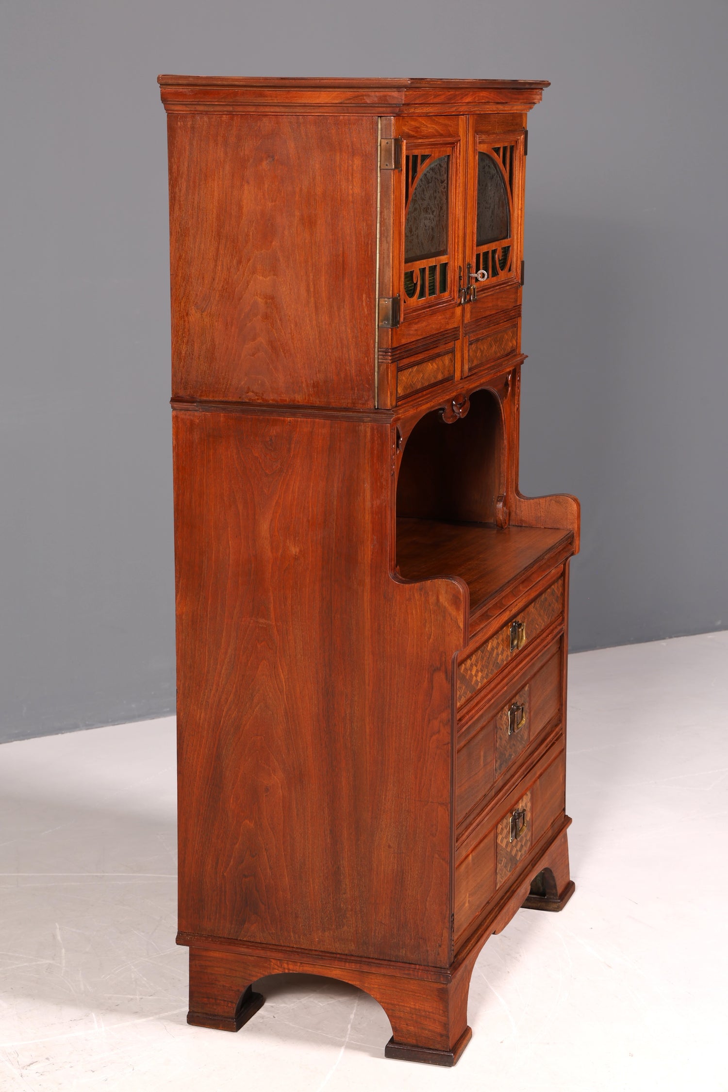 Wunderschöne Jugendstil Vitrine Antike Holz Bücherschrank Antik Schrank Geschirrschrank