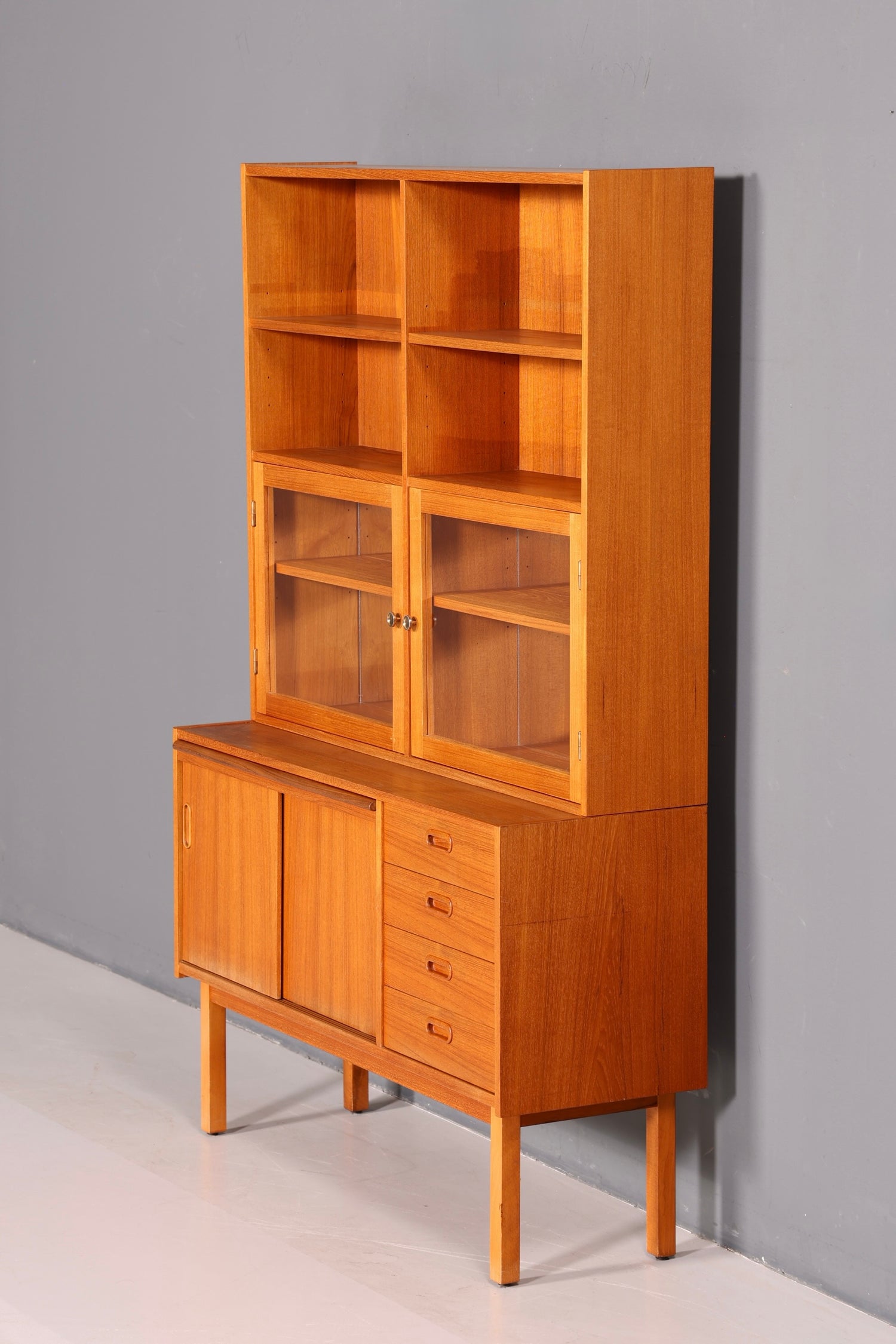 Edles Mid Century Regal Danish Design Sideboard Bücherregal Teak Holz Vitrine Sekretär Schrank Highboard Vintage 60er