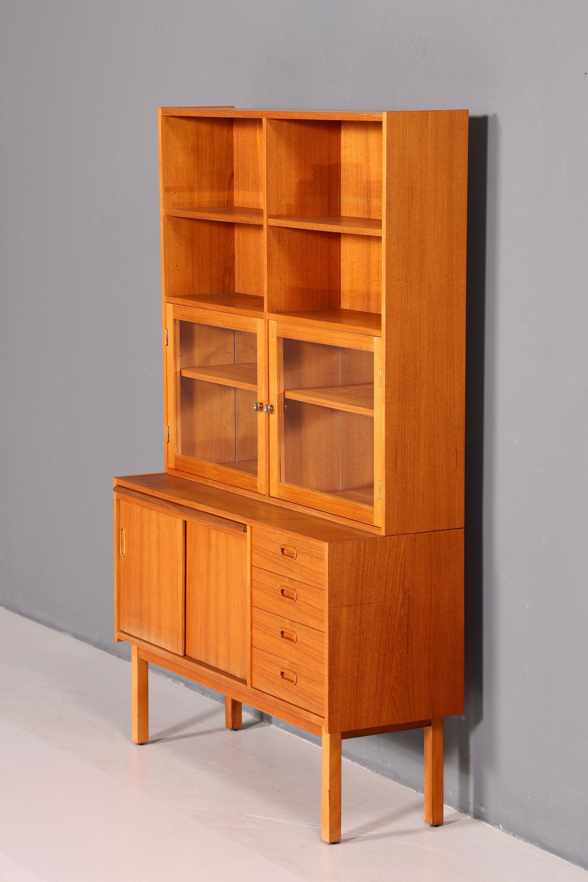 Edles Mid Century Regal Danish Design Sideboard Bücherregal Teak Holz Vitrine Sekretär Schrank Highboard Vintage 60er