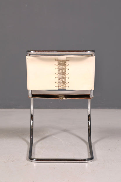 Edler Original Knoll International Freischwinger Stuhl MR Chair Mies van der Rohe Chrom Leder Weiß Bauhaus Designklassiker Sekretär Stuhl Esszimmer Stuhl 2 von 2
