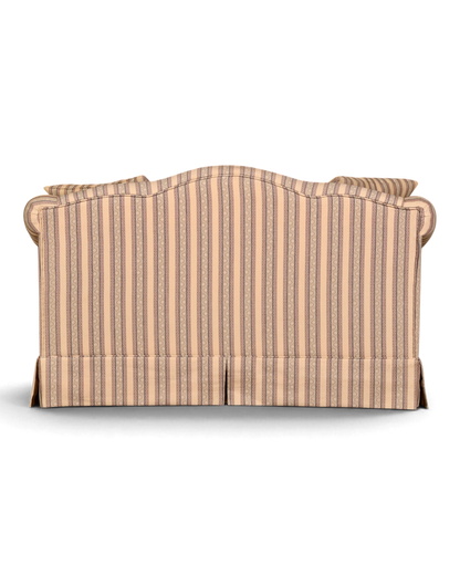 Hauptstadt Möblerei Drexel Heritage 2-Sitzer Sofa mit klassischem beigem Streifenmuster und geschwungener Rückenlehne