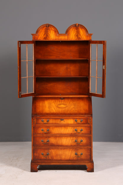 Prachtige Engelse secretaire met opzetkast, secretaire, boekenkast, vitrine, mahonie, antiek, kantoorschrijftafel, VK