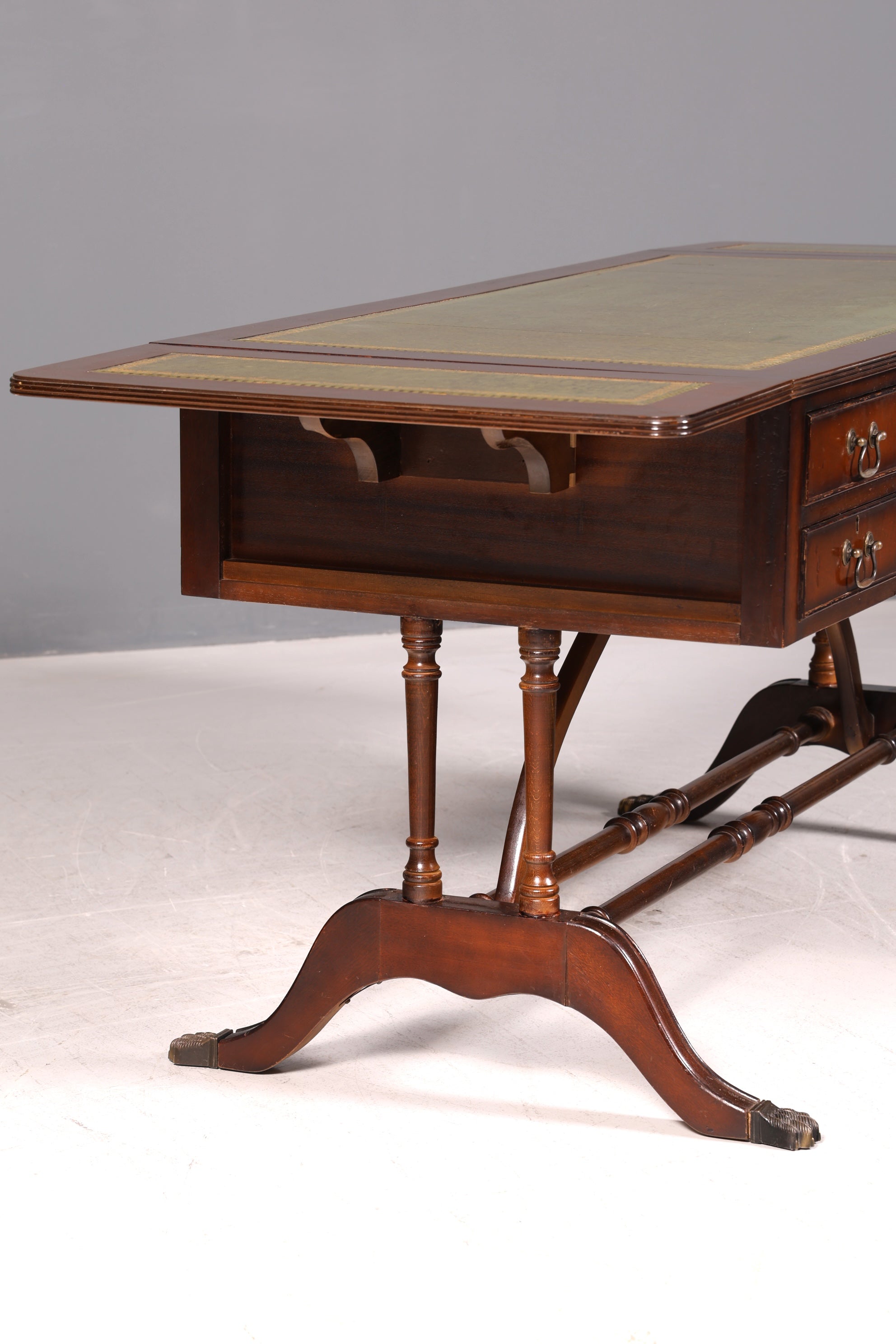 Wunderschöner Englischer Schreibtisch Regency Klappschreibtisch Echt Lederauflage Mahagoni 60s Bürotisch