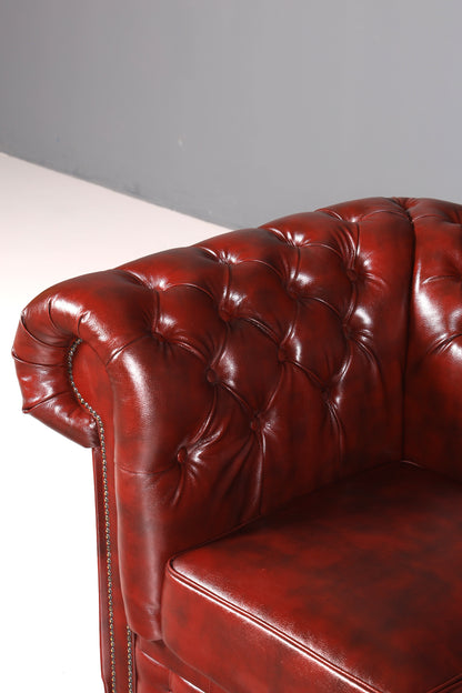 Wunderschönes Original Chesterfield Sofa 3- Sitzer echt Leder Oxblood Couch Englisch