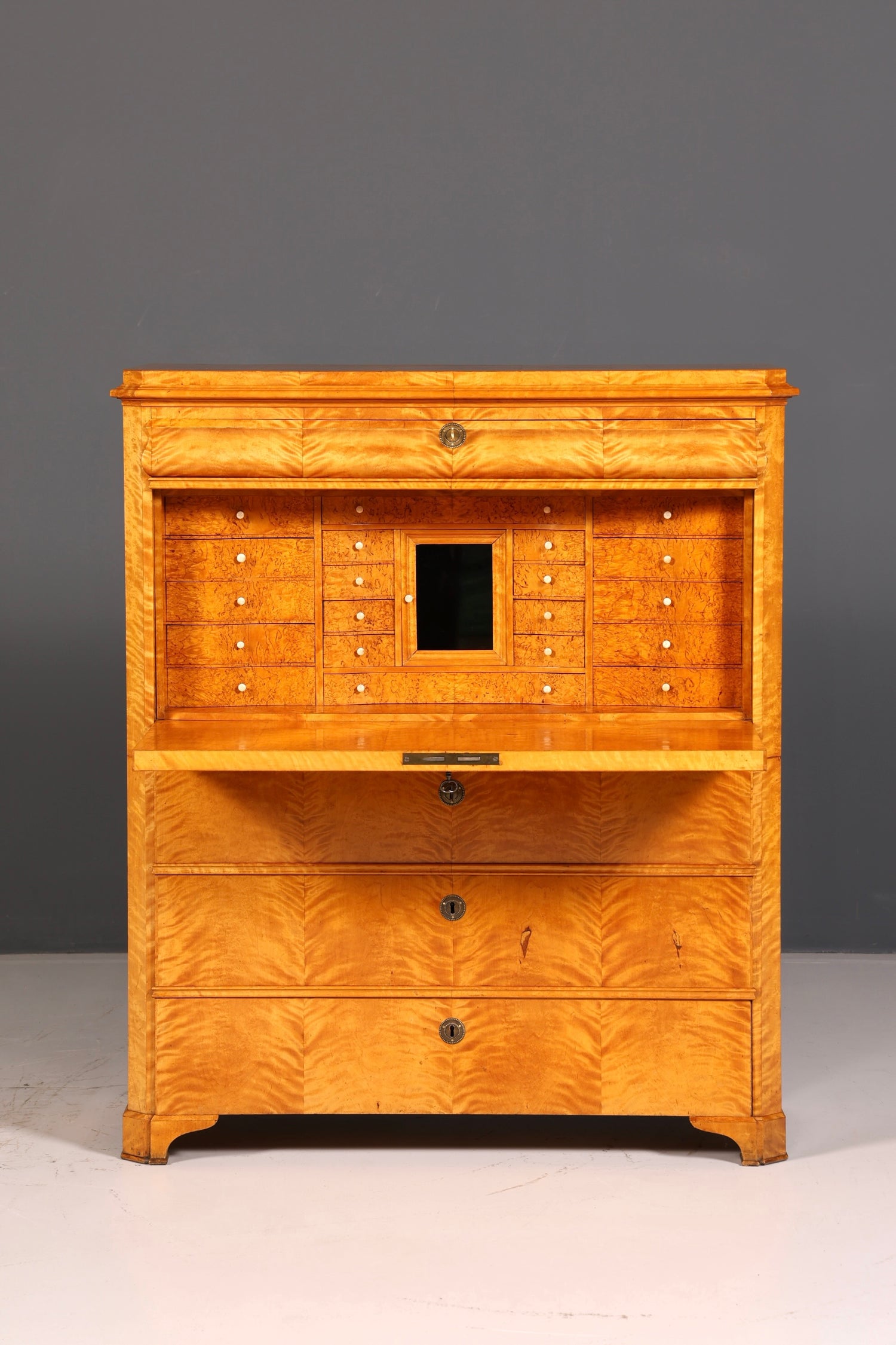 Indrukwekkende Biedermeier-secretaire, antieke commode, kantoor-schrijfcommode, highboard