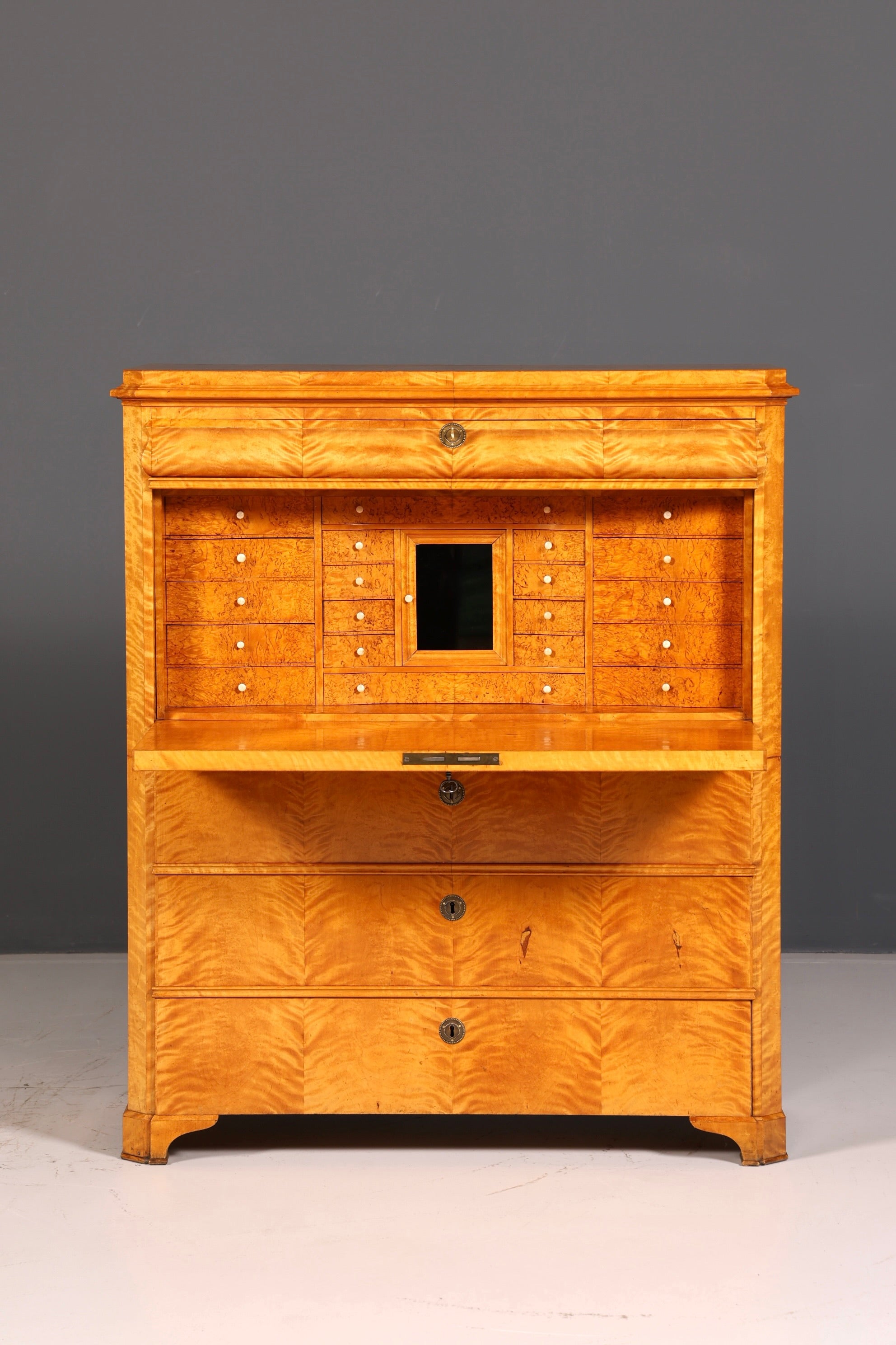 Indrukwekkende Biedermeier-secretaire, antieke commode, kantoor-schrijfcommode, highboard