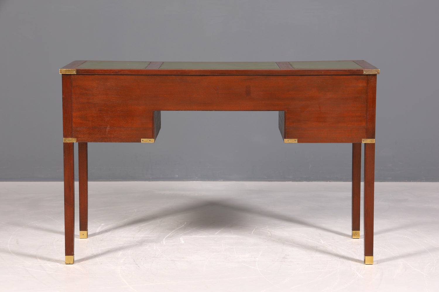 F945 Finish Edler Maritimer Schreibtisch Englischer Military Chest Bürotisch Office Table mit echt Lederauflage