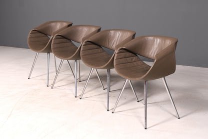 Stijlvolle set van 4 Züco Little Perillo-designfauteuils, leren fauteuils van echt leer, armstoelen, chroom, modern