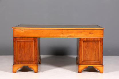 Beautiful English desk, yew wood, leather top, antique style office desk