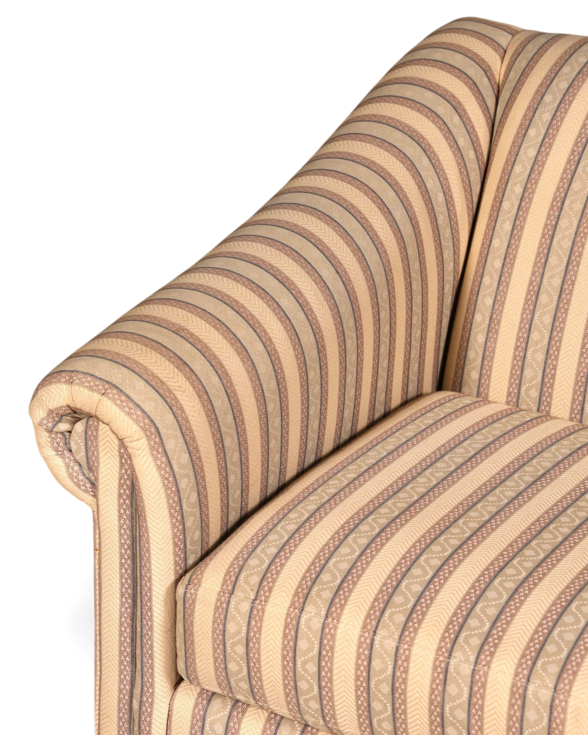 Hauptstadt Möblerei Drexel Heritage 3-Sitzer Sofa mit klassischem beigem Streifenmuster und gepolsterter Armlehne