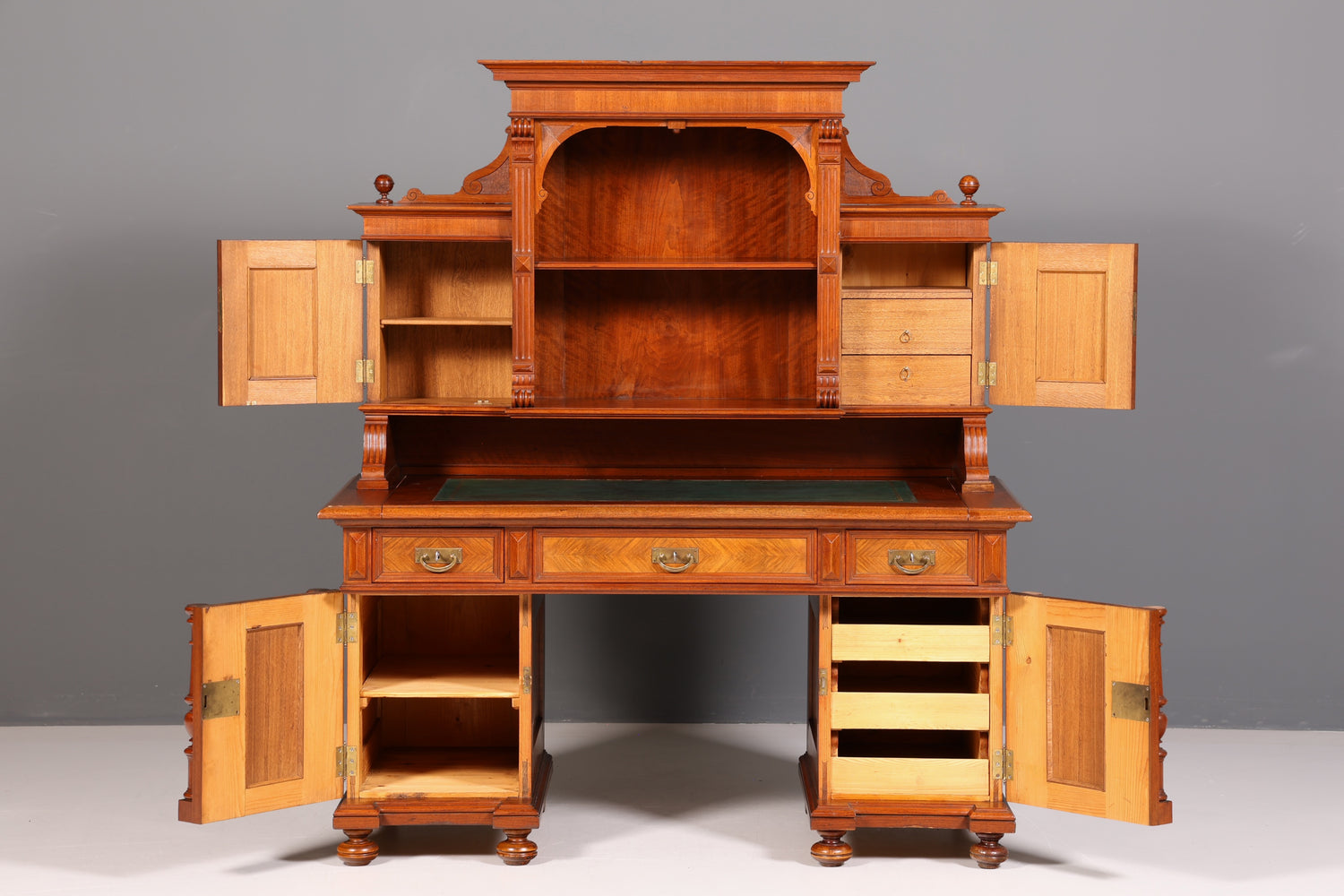 Traumhafter Gründerzeit Schreibtisch mit Aufsatz Jugendstil Bürotisch Massivholz um 1900