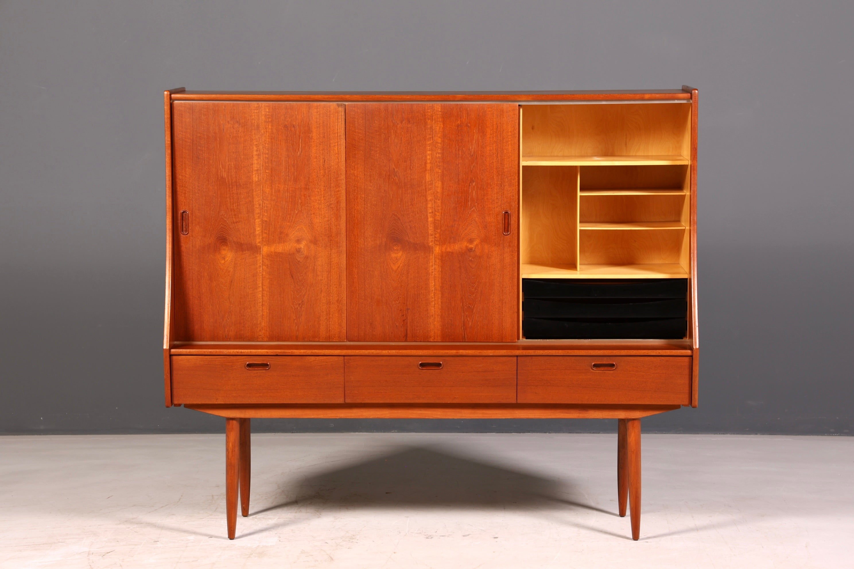 Dreamy mid-century sideboard, teak highboard cabinet, vintage Danish design chest of drawers