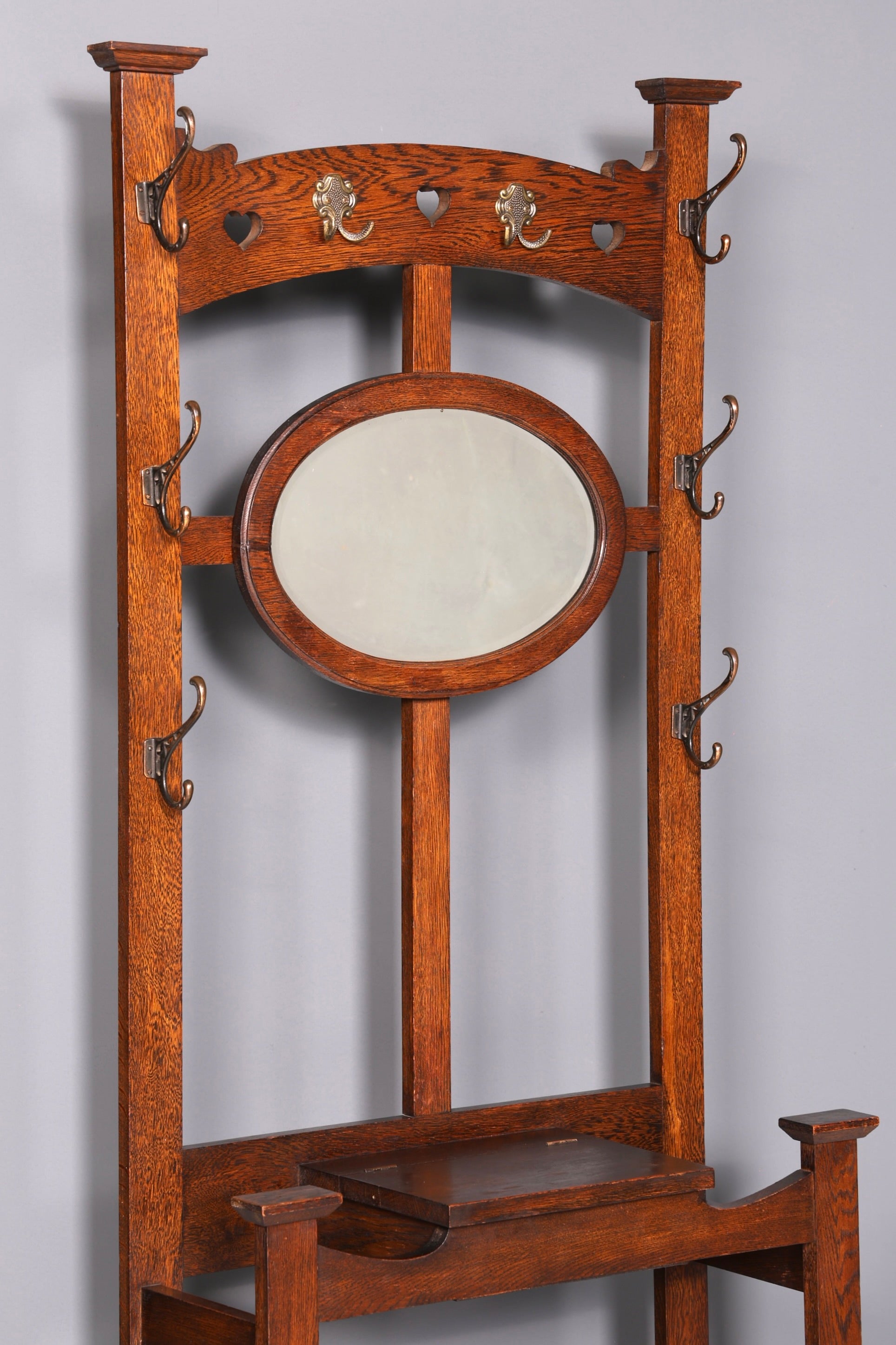 Traumhafte Jugendstil Garderobe Flurgarderobe Eiche Antik Garderobenständer mit Spiegel Dielenmöbel Wandgarderobe