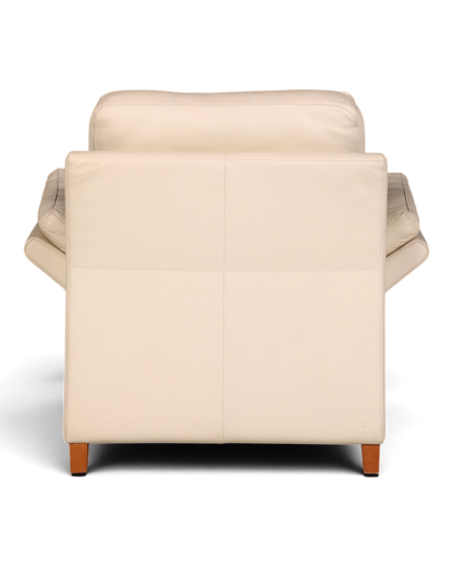 Hauptstadt Möblerei Rolf Benz Sessel Modell 3300 in Creme Echtleder mit Holzfüßen, Rückansicht
