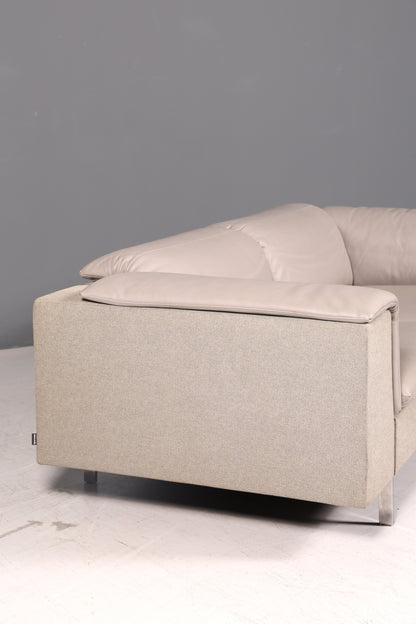 Wunderschönes Sofa der Marke Ligne Roset Grau Echtleder &amp; Stoff Couch Designer Sofa Wohnzimmer
