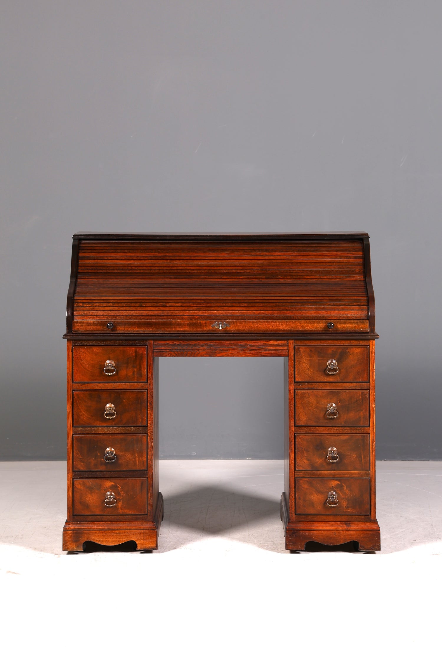 Wunderschöner Englischer Rollladen Schreibtisch Rolltop Desk Sekretär Antik echt Lederauflage Bürotisch Vintage