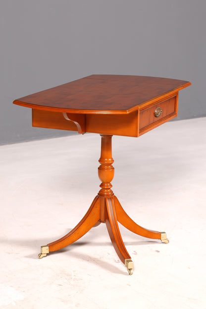Prachtige originele Heldense bijzettafel van taxushout, klaptafel, opbergtafel, ladekast, telefoontafel