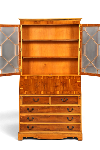 G011 Finish cm, Stilvoller Englischer Sekretär Büro Aufsatzsekretär Eibe Antik Stil Vitrinen Schrank UK