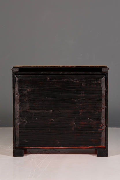Ediele antieke ladekast van zacht hout met messing beslag, massief hout, vintage