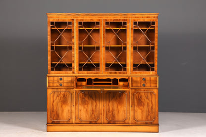 Beeindruckender Englischer Vitrinenschrank Echt Holz Sekretär Bibliothek Bücherschrank Buffet Antik Vintage