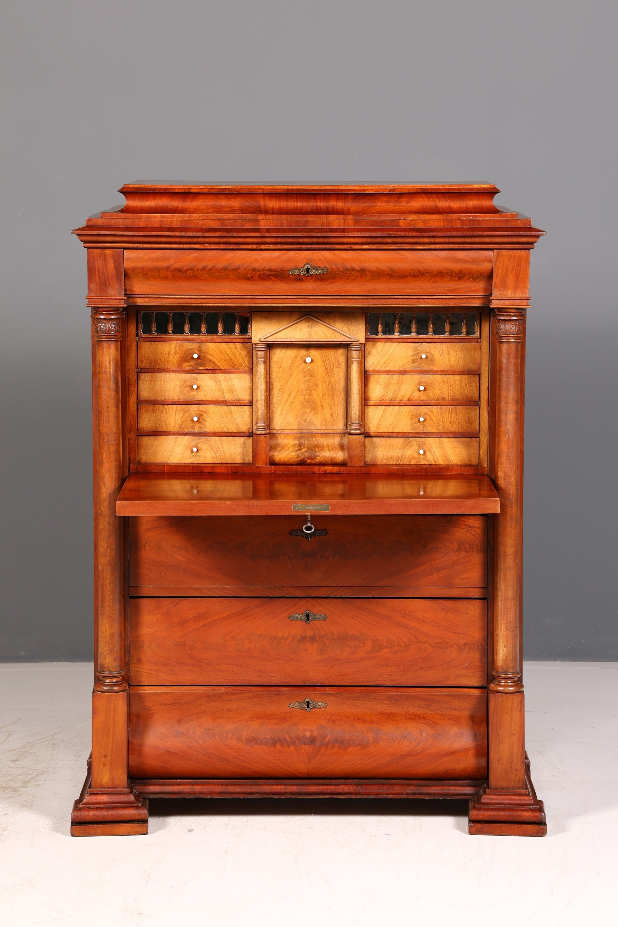Beeindruckender Biedermeier Sekretär Louis Philippe Vertiko Antik Kommode Schreibkommode Office Desk