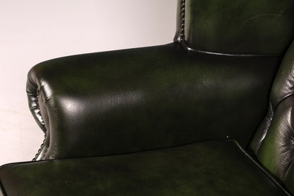 Wunderschöner Original Chesterfield Ohrensessel Grün Echt Leder Kingsgate Englisch Ohrenbackensessel Herrensessel UK