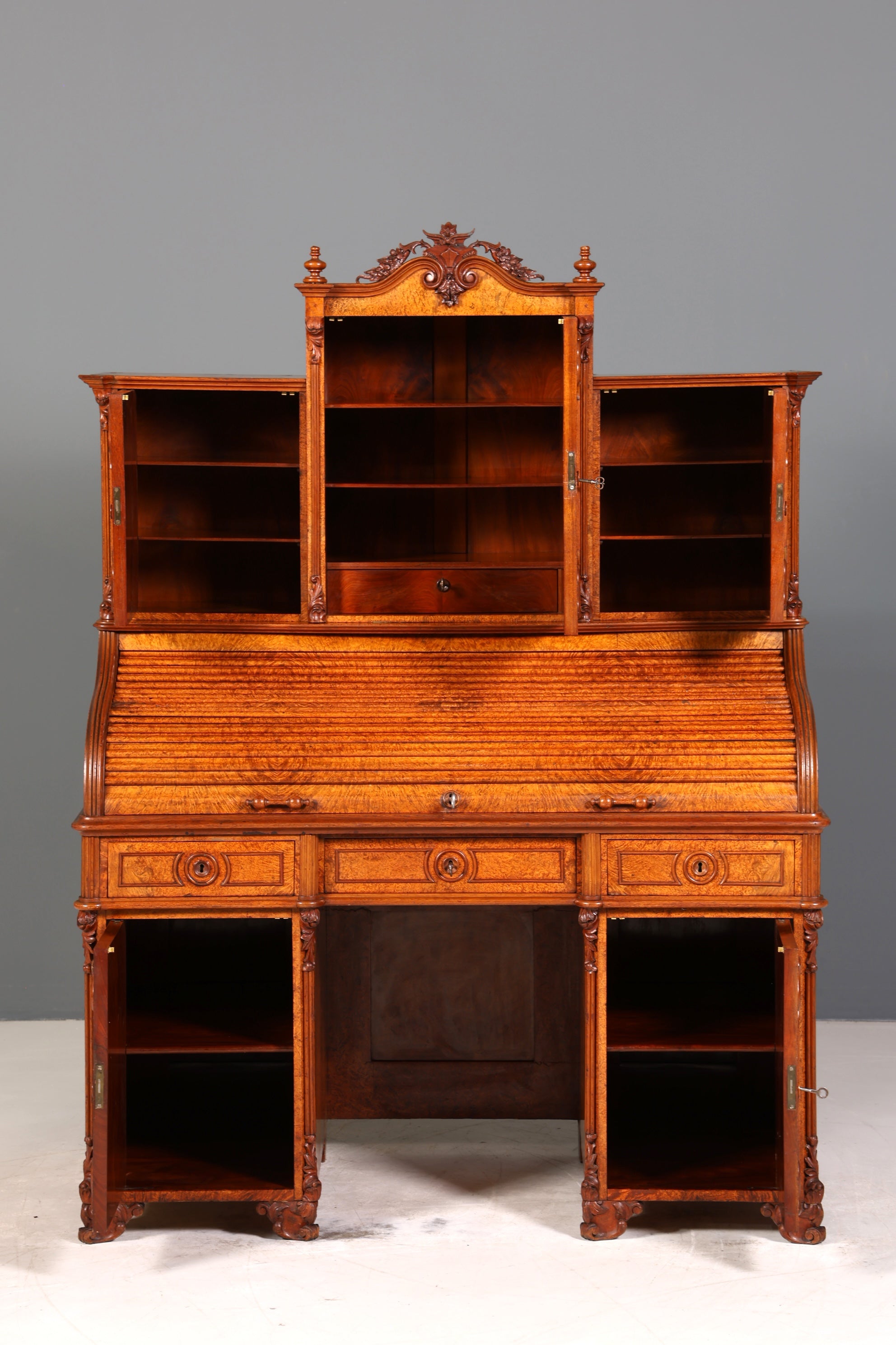 Beeindruckender Louis Philippe Sekretär Antik Rollladen Sekretär Schreibtisch Nussbaum Aufsatzsekretär