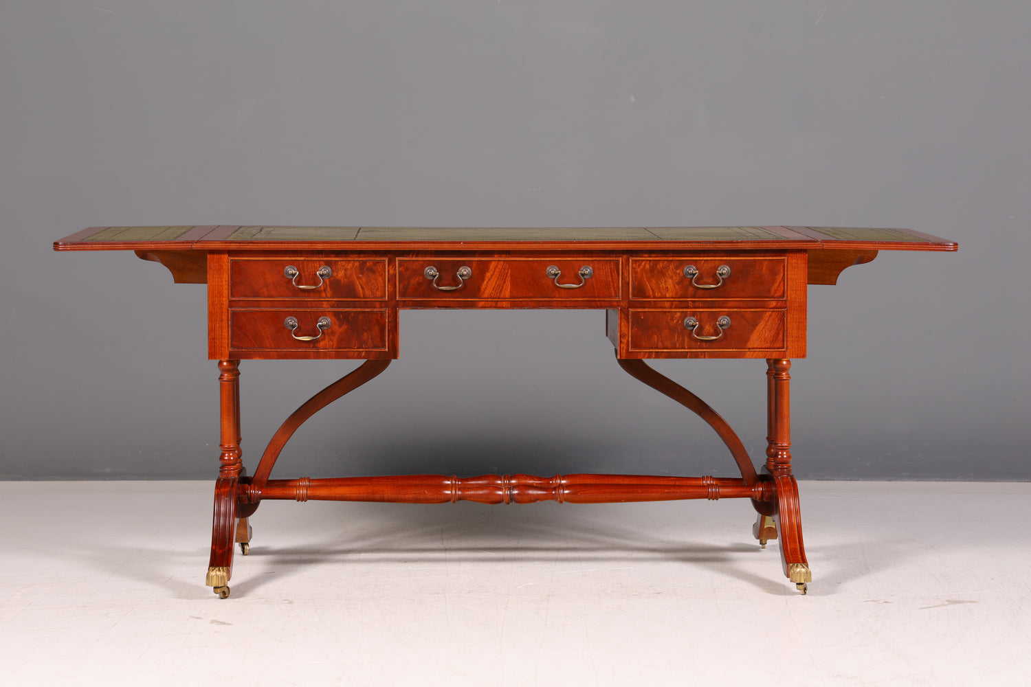 Wunderschöner Englischer Schreibtisch Regency Klappschreibtisch Echt Lederauflage Mahagoni Sofatisch Antik Stil Bürotisch
