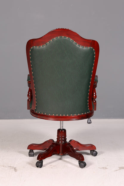 Luxe Chesterfield-bureaustoel voor directie, groen mahonie, bureaustoel, draaistoel, Engelse vintage stijl