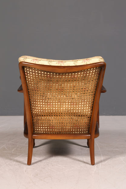 Traumhafter Chippendale Sessel Antik 60s Korbgeflecht Relax Sessel Vintage Samt Stoff 1 von 2