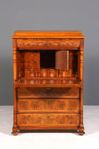 Wunderschöner Louis Philippe Sekretär um 1870 Vertiko Nussbaum Highboard Kommode Sekretär Schrank