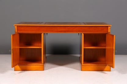 Wunderschöner Original Heldense Englischer Schreibtisch Eibe Echt Lederauflage Antik Stil Chefschreibtisch Bürotisch Partner Desk