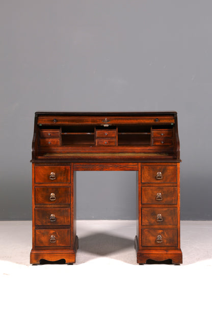 Wunderschöner Englischer Rollladen Schreibtisch Rolltop Desk Sekretär Antik echt Lederauflage Bürotisch Vintage