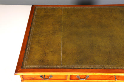 Beautiful English desk, yew wood, leather top, antique style office desk
