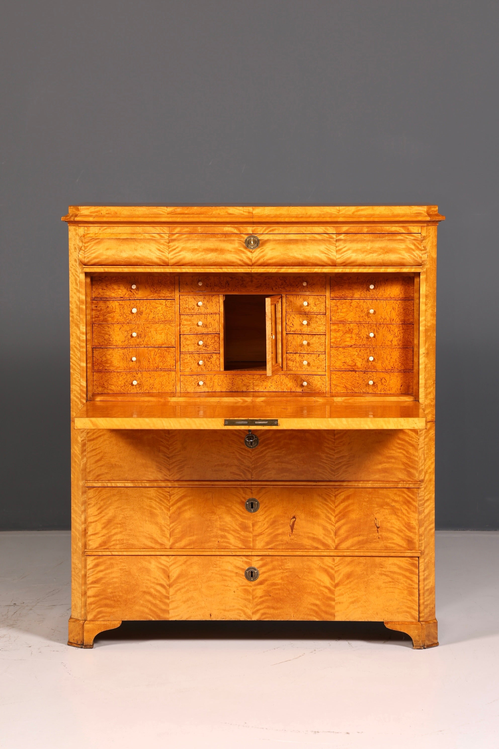 Indrukwekkende Biedermeier-secretaire, antieke commode, kantoor-schrijfcommode, highboard