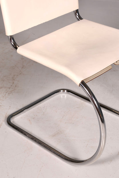 Edler Original Knoll International Freischwinger Stuhl MR Chair Mies van der Rohe Chrom Leder Weiß Bauhaus Sekretär Stuhl Esszimmer Stuhl 1 von 2