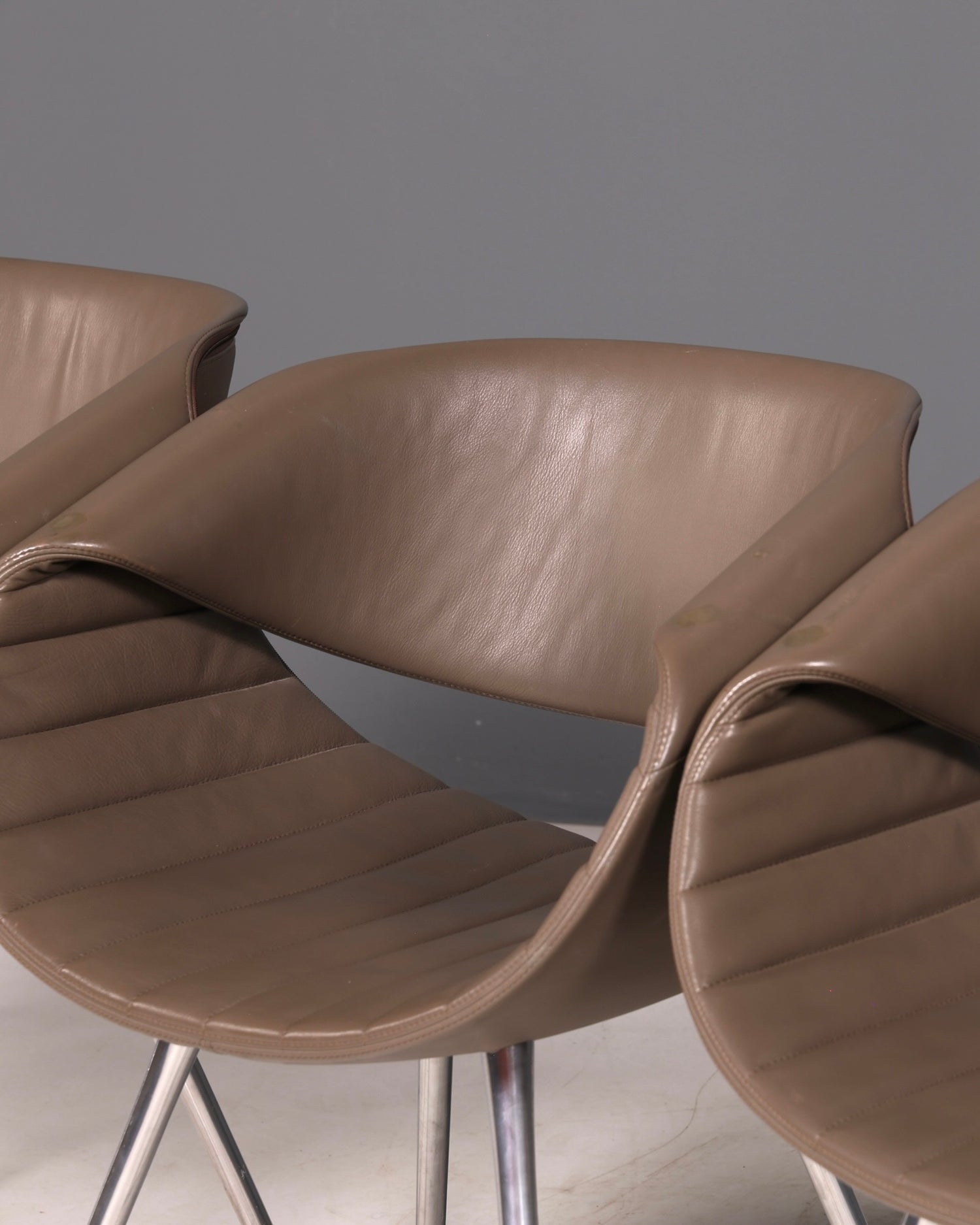 Stijlvolle set van 4 Züco Little Perillo-designfauteuils, leren fauteuils van echt leer, armstoelen, chroom, modern