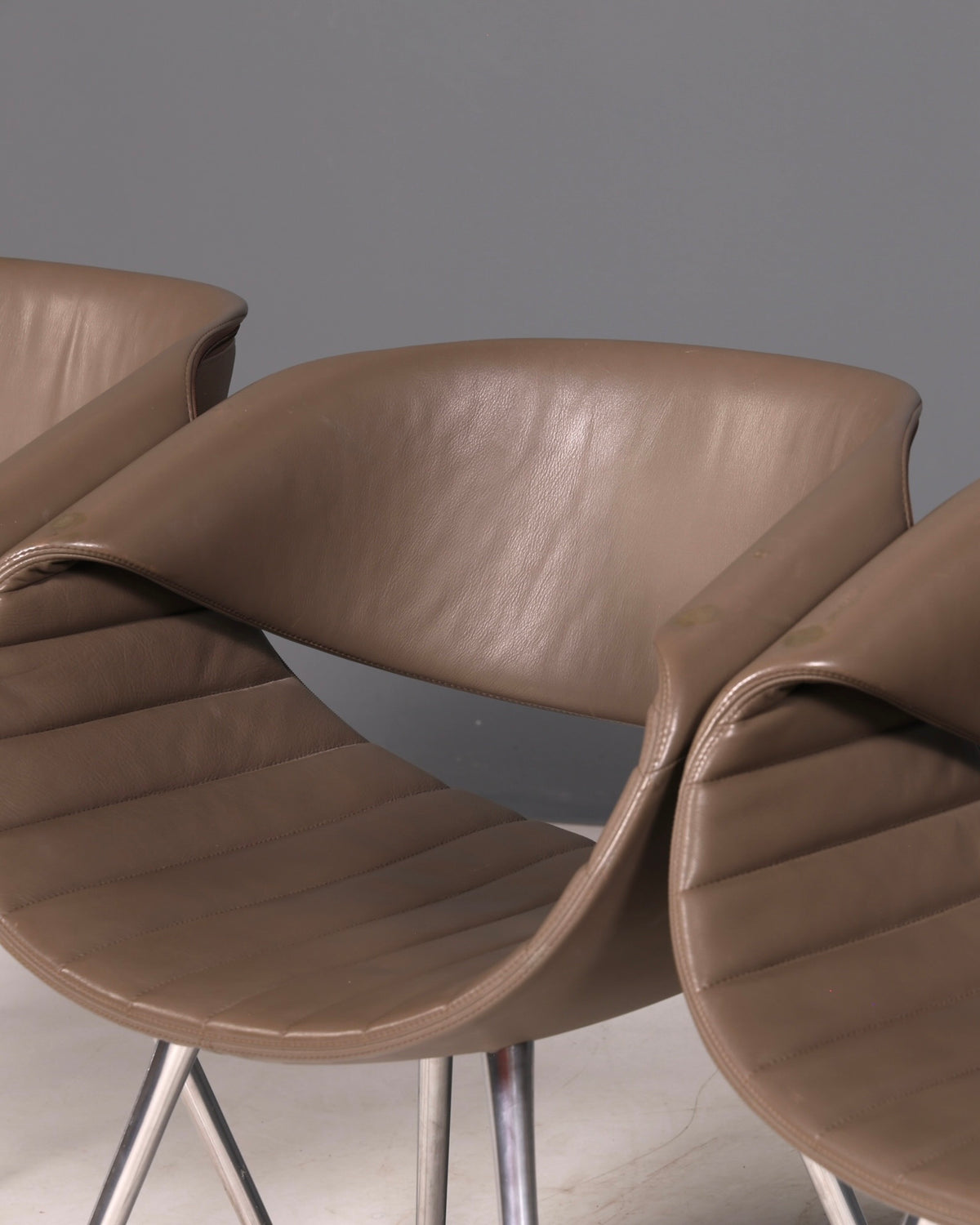 Stijlvolle set van 4 Züco Little Perillo-designfauteuils, leren fauteuils van echt leer, armstoelen, chroom, modern
