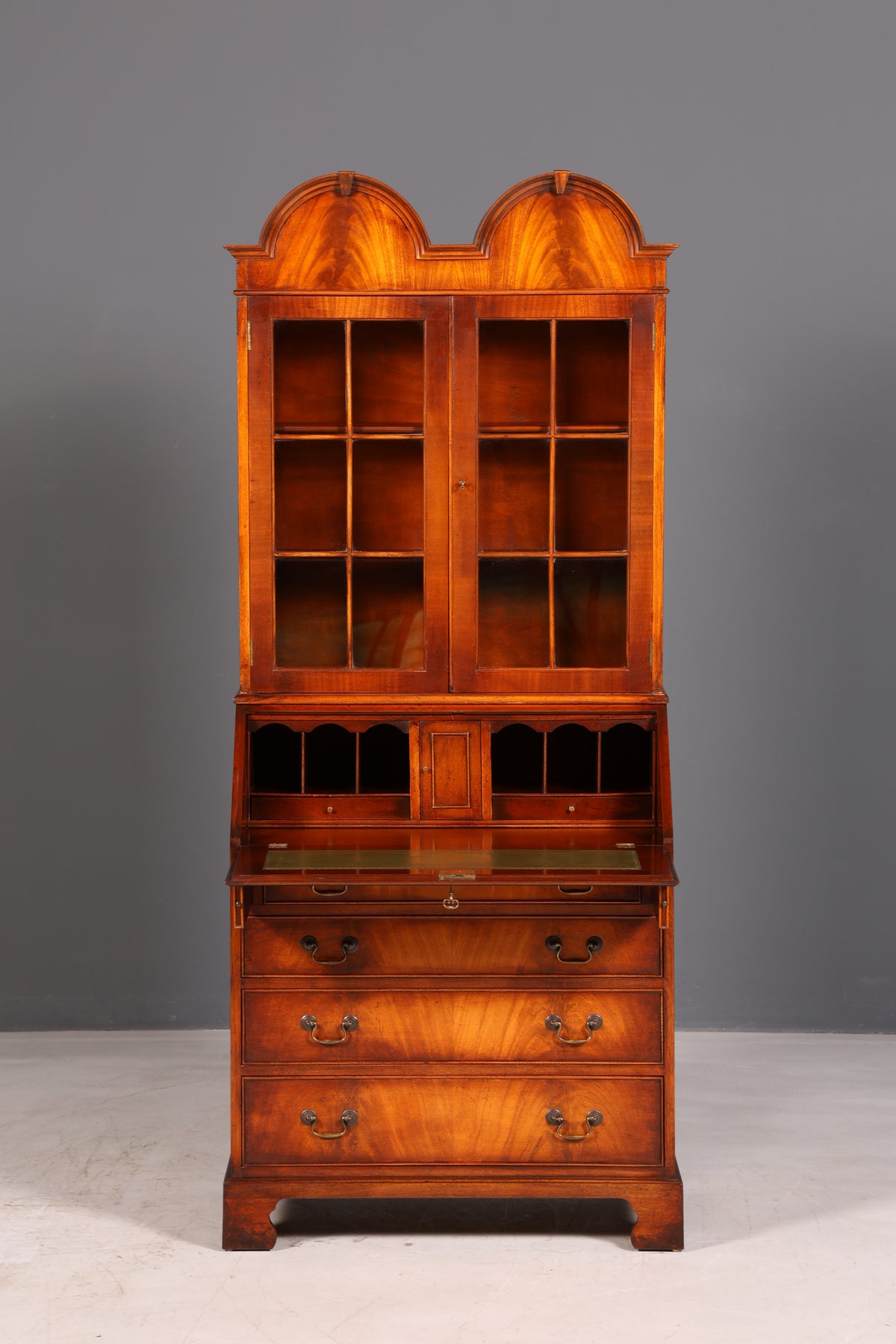 Prachtige Engelse secretaire met opzetkast, secretaire, boekenkast, vitrine, mahonie, antiek, kantoorschrijftafel, VK