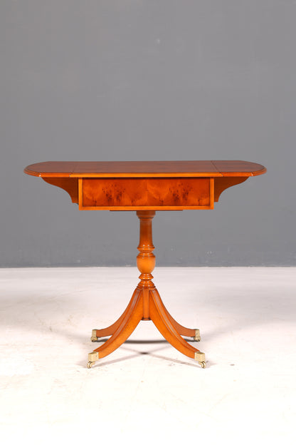 Prachtige originele Heldense bijzettafel van taxushout, klaptafel, opbergtafel, ladekast, telefoontafel