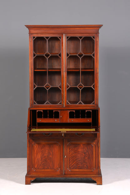 F877 Finish cm Wunderschöner Englischer Sekretär Büro Aufsatzsekretär Antik 60S Vitrinen Schrank UK