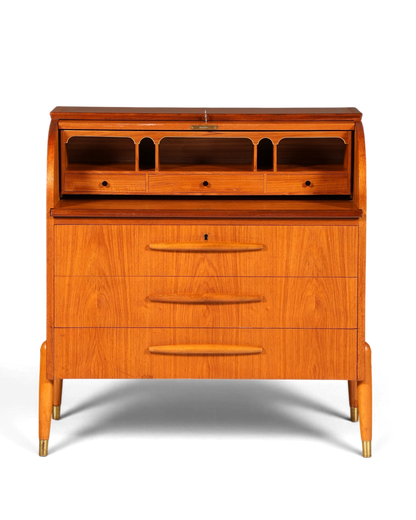 Prachtige mid-century rolluiksecretaire, schrijfcommode, kantoorkast, vintage jaren 60, hout