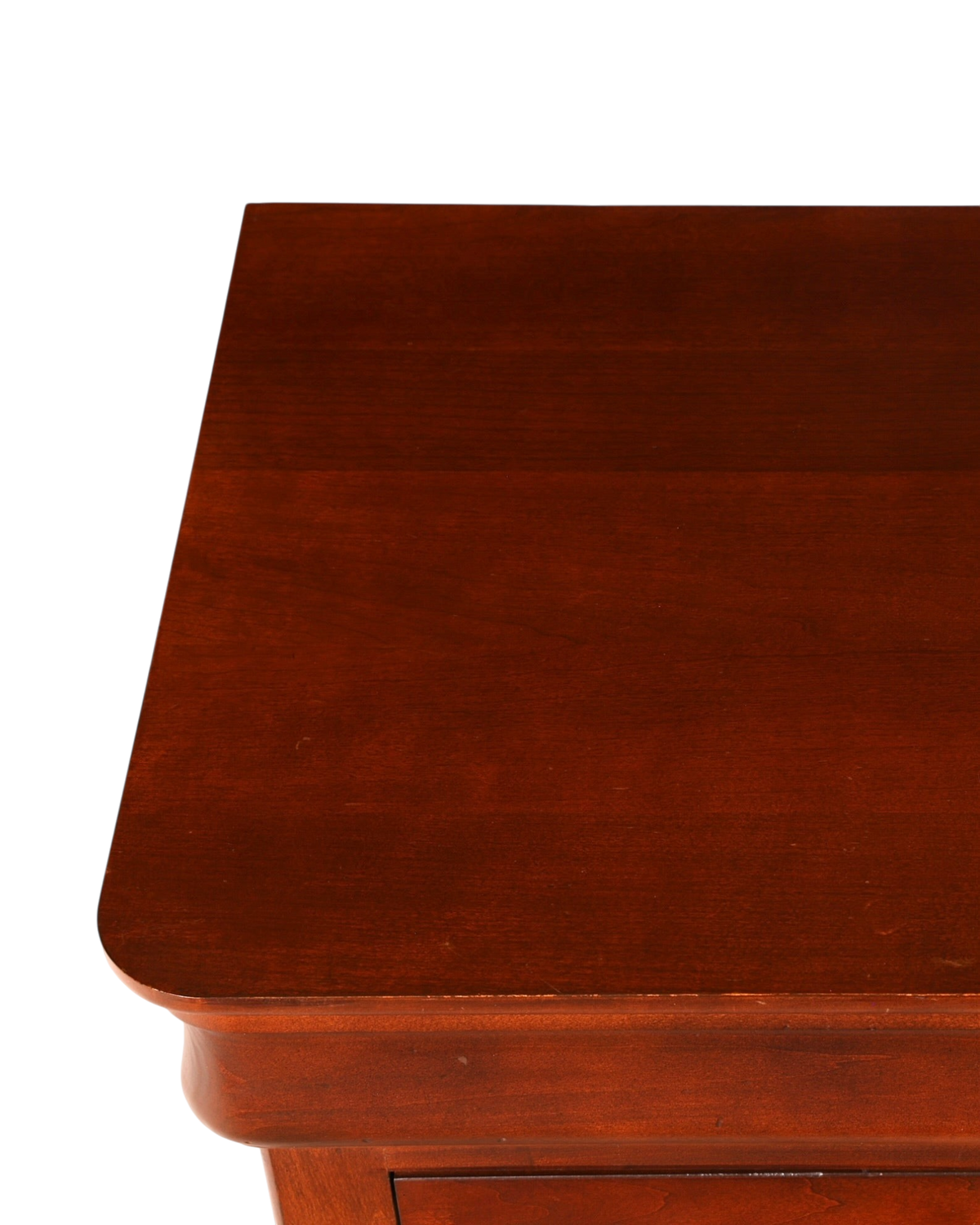 Hauptstadt Möblerei H820 Finish Oberfläche aus dunkelbraunem Holz mit abgerundeter Ecke