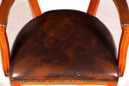 Wunderschöner Chesterfield Armlehnstuhl Braun Echt Leder Englisch Bürostuhl Schreibtischstuhl Sekretär Stuhl Court Chair 1 von 4
