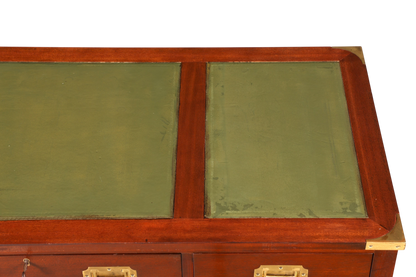 F945 Finish Edler Maritimer Schreibtisch Englischer Military Chest Bürotisch Office Table mit echt Lederauflage