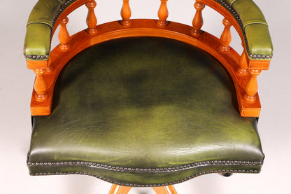 Original Chesterfield Centurion Captain Chair Englisch Grün Echt Leder Sessel Armlehnsessel